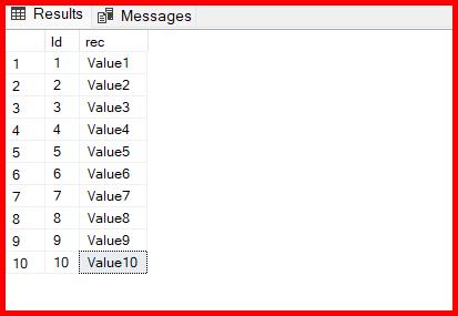 Picture showing the list of records in the sample table